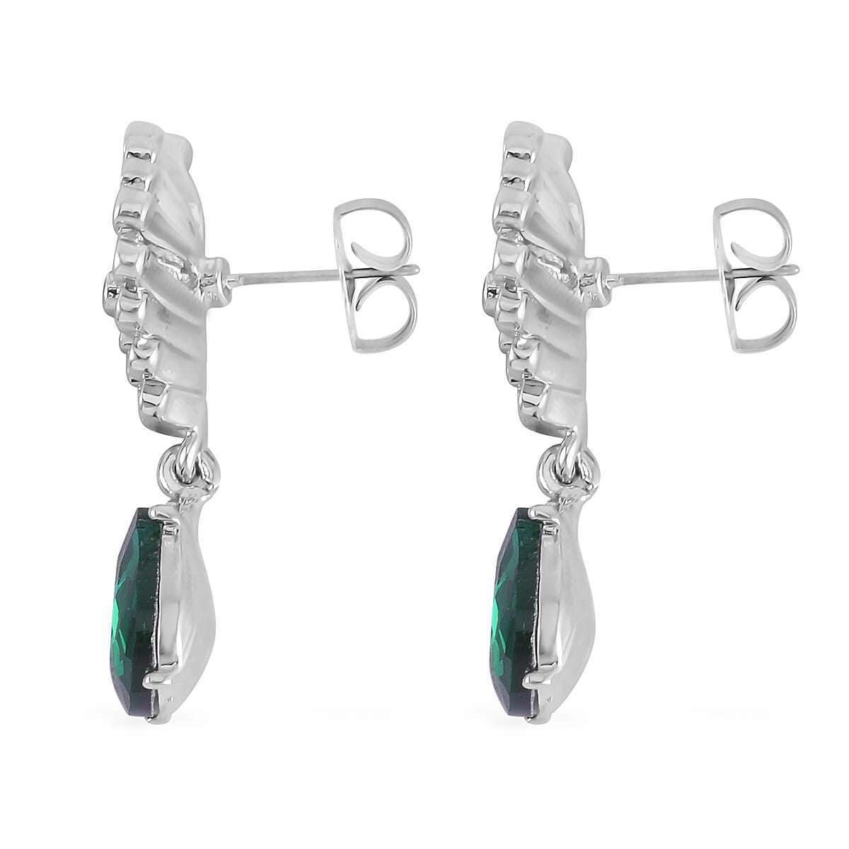 Simulated Emerald and Austrian Crystal Drop Earrings in Silvertone image number 3