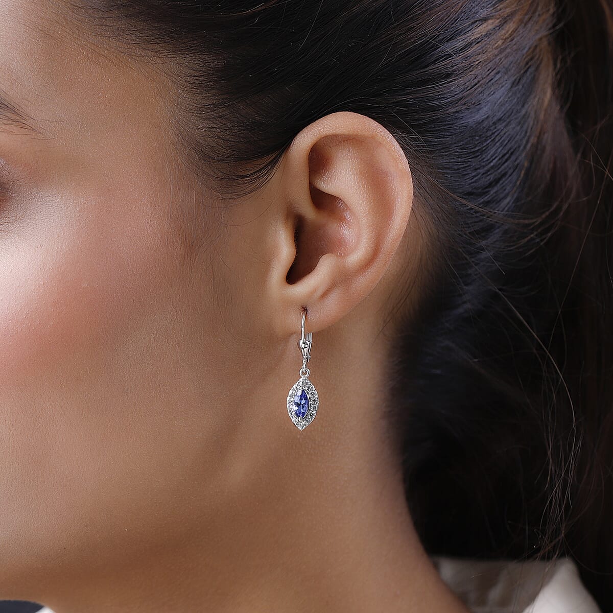 AAA Tanzanite and Natural White Zircon Lever Back Earrings in Platinum Over Sterling Silver 2.00 ctw image number 2