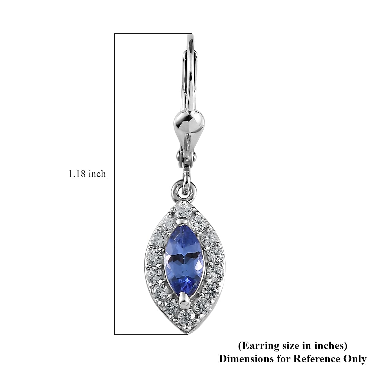 AAA Tanzanite and Natural White Zircon Lever Back Earrings in Platinum Over Sterling Silver 2.00 ctw image number 4