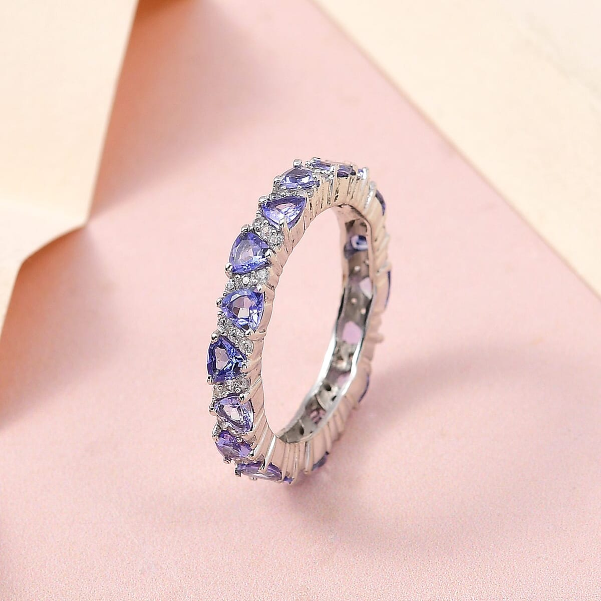 Tanzanite and Natural White Zircon Eternity Band Ring in Platinum Over Sterling Silver 2.25 ctw image number 1