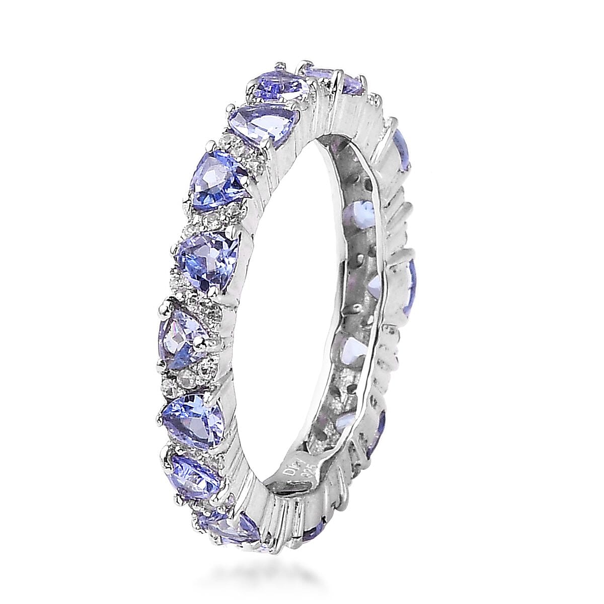 Tanzanite and Natural White Zircon Eternity Band Ring in Platinum Over Sterling Silver 2.25 ctw image number 3