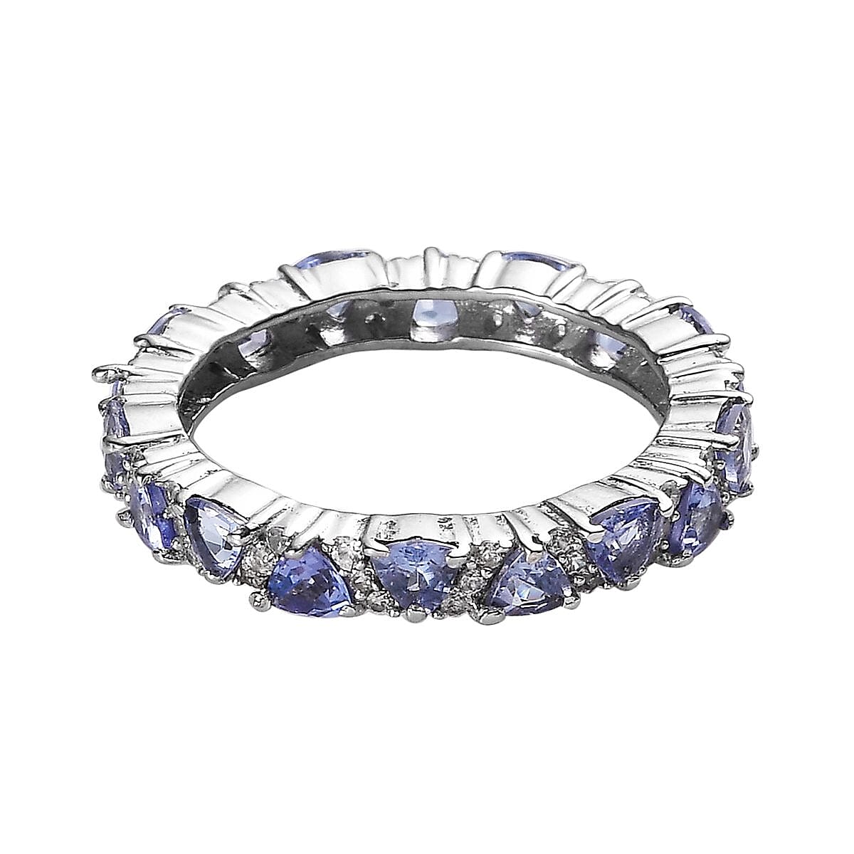 Tanzanite and Natural White Zircon Eternity Band Ring in Platinum Over Sterling Silver 2.25 ctw image number 4