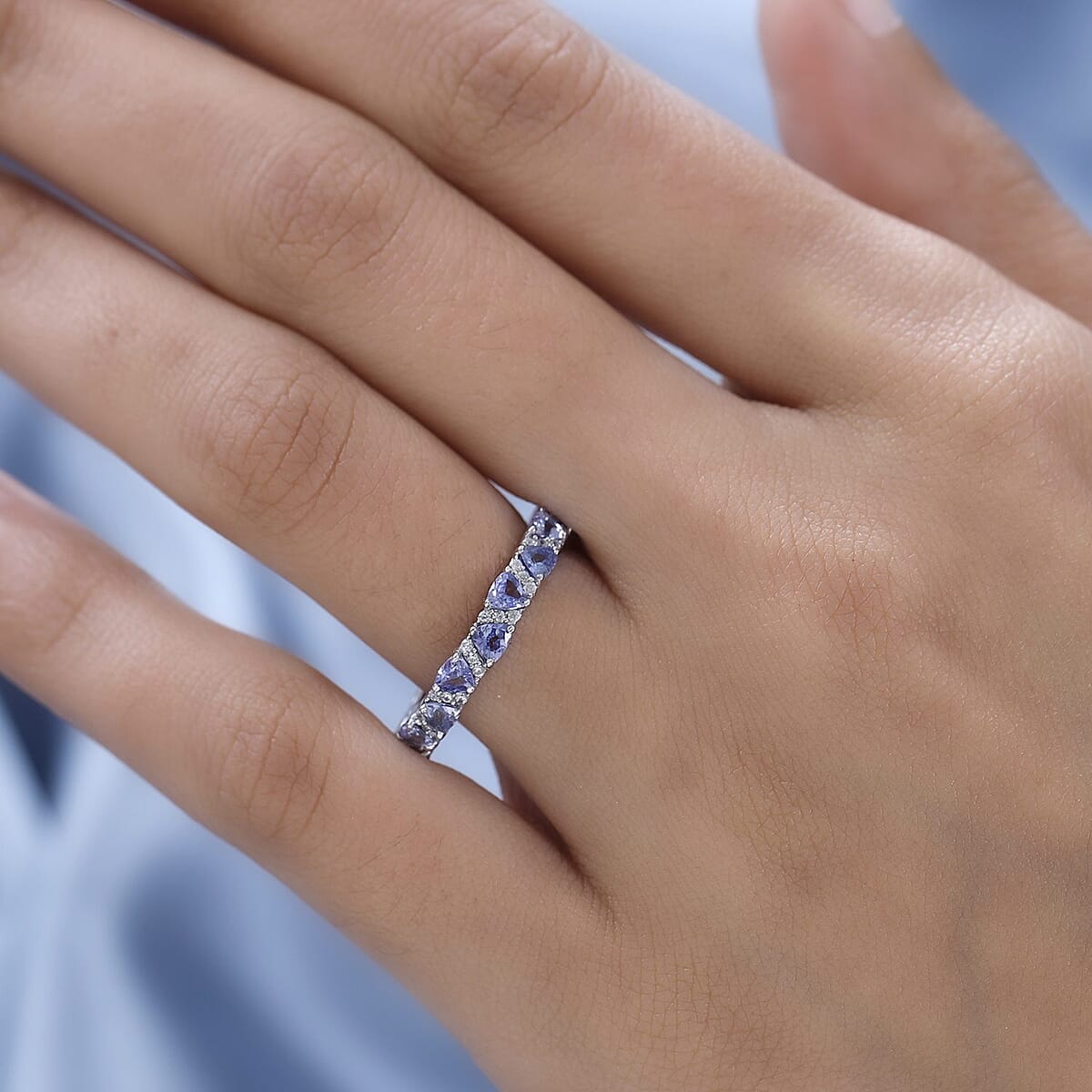 Tanzanite and White Zircon Band Ring in Platinum Over Sterling Silver (Size 6.0) 2.25 ctw image number 2