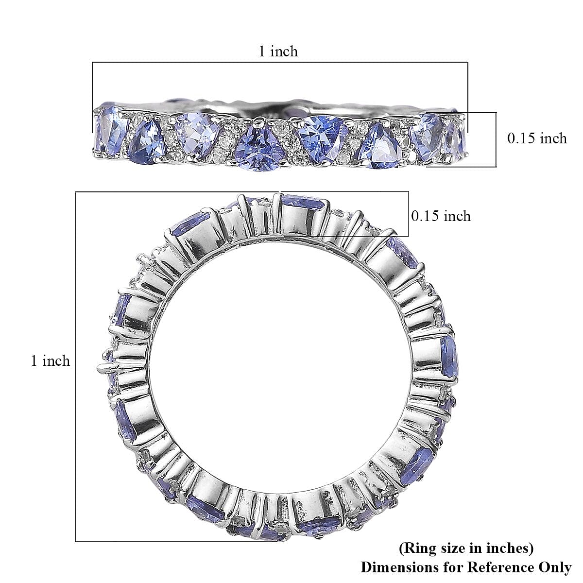 Tanzanite and White Zircon Band Ring in Platinum Over Sterling Silver (Size 6.0) 2.25 ctw image number 5