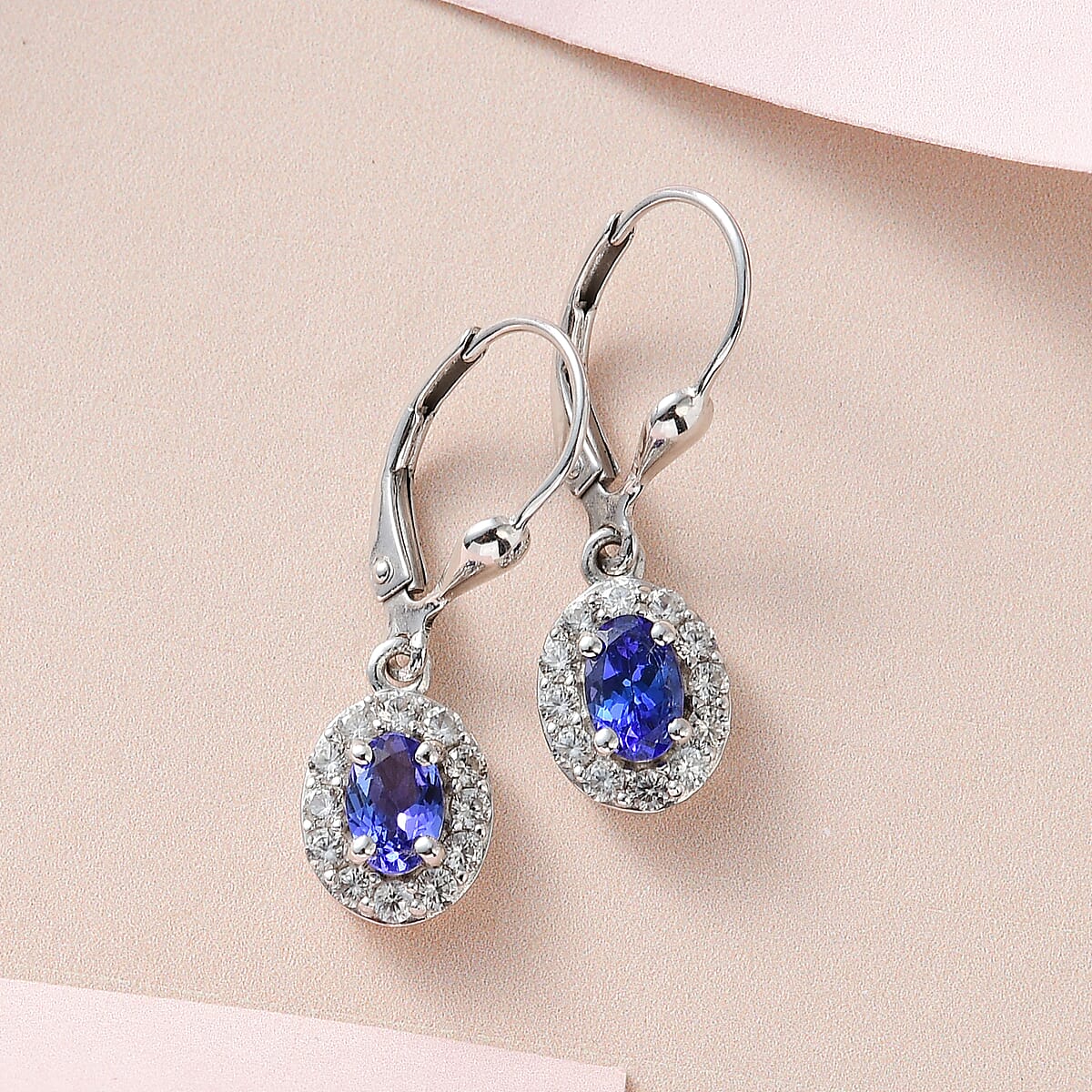 AAA Tanzanite and White Zircon Lever Back Earrings in Platinum Over Sterling Silver 1.50 ctw image number 1