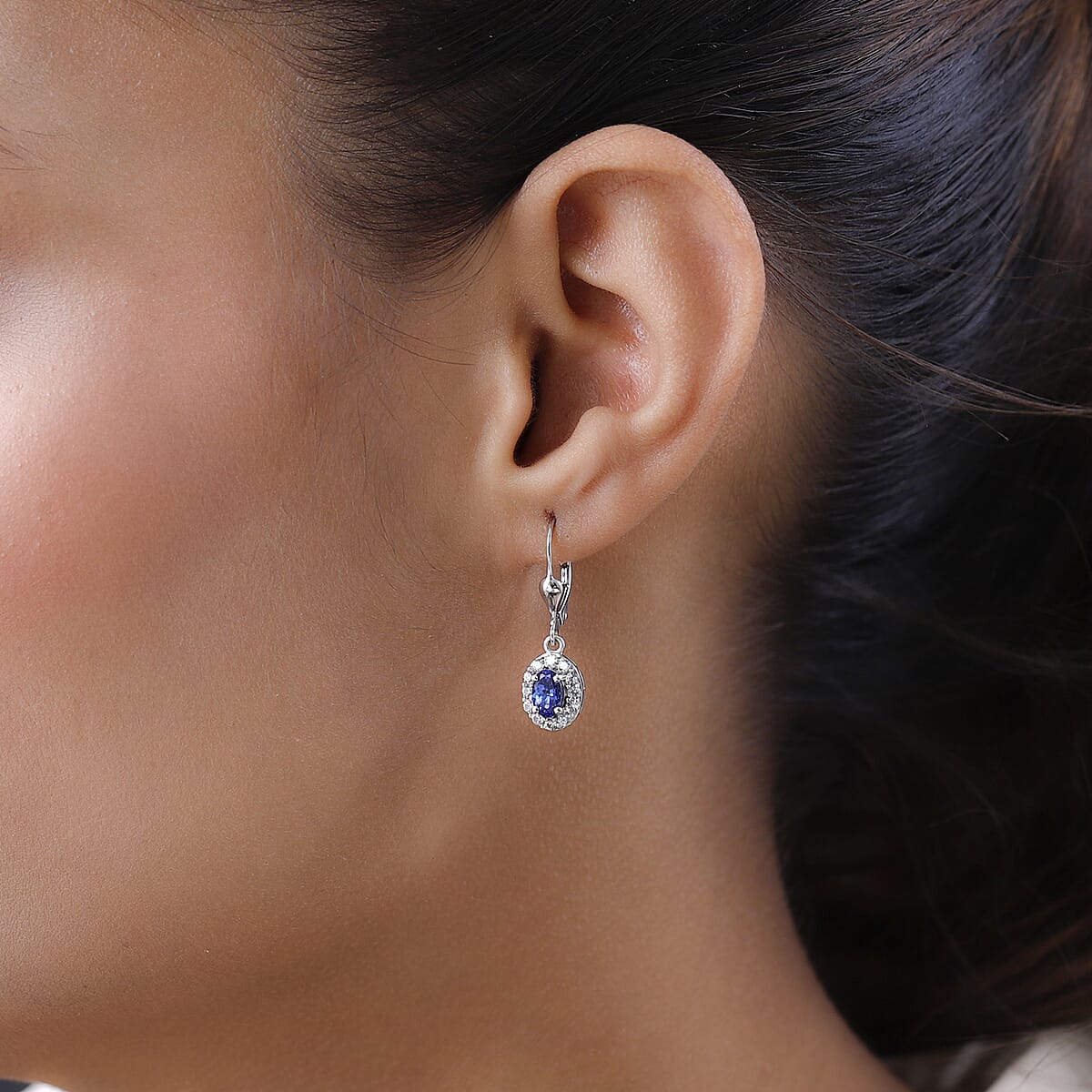 AAA Tanzanite and White Zircon Lever Back Earrings in Platinum Over Sterling Silver 1.50 ctw image number 2
