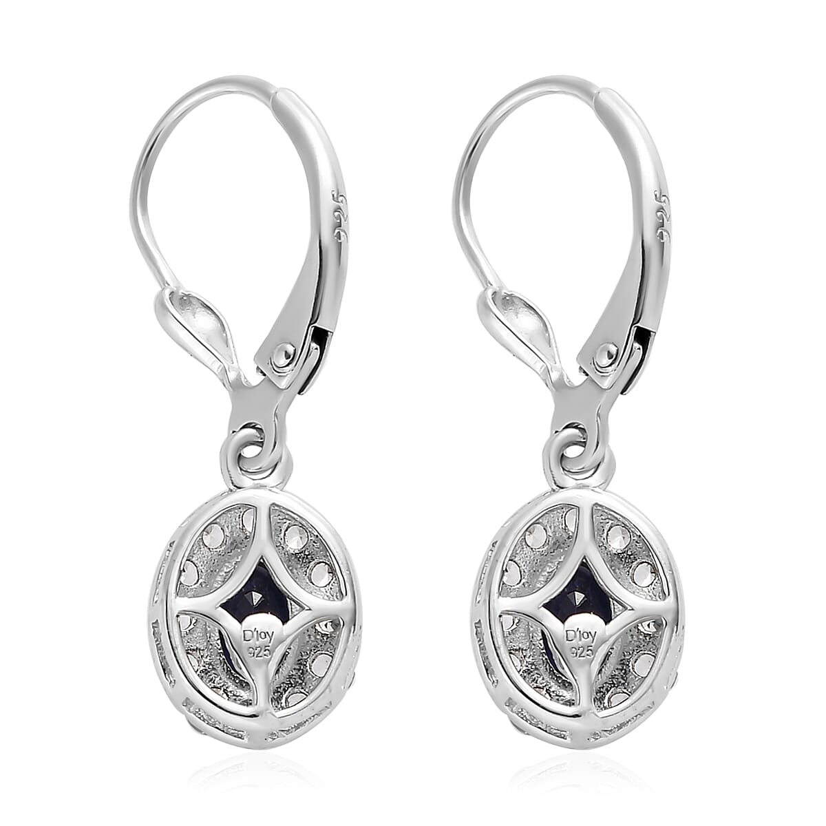 AAA Tanzanite and White Zircon Lever Back Earrings in Platinum Over Sterling Silver 1.50 ctw image number 3
