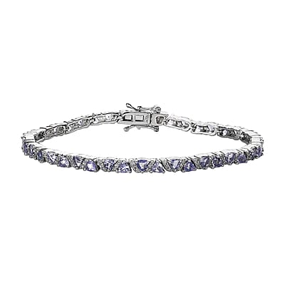Tanzanite and White Zircon Tennis Bracelet in Platinum Over Sterling Silver (6.50 In) 5.75 ctw