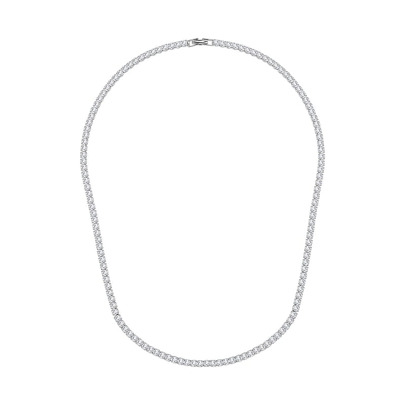 Simulated Diamond Tennis Necklace 20 Inches in Silvertone 20.00 ctw