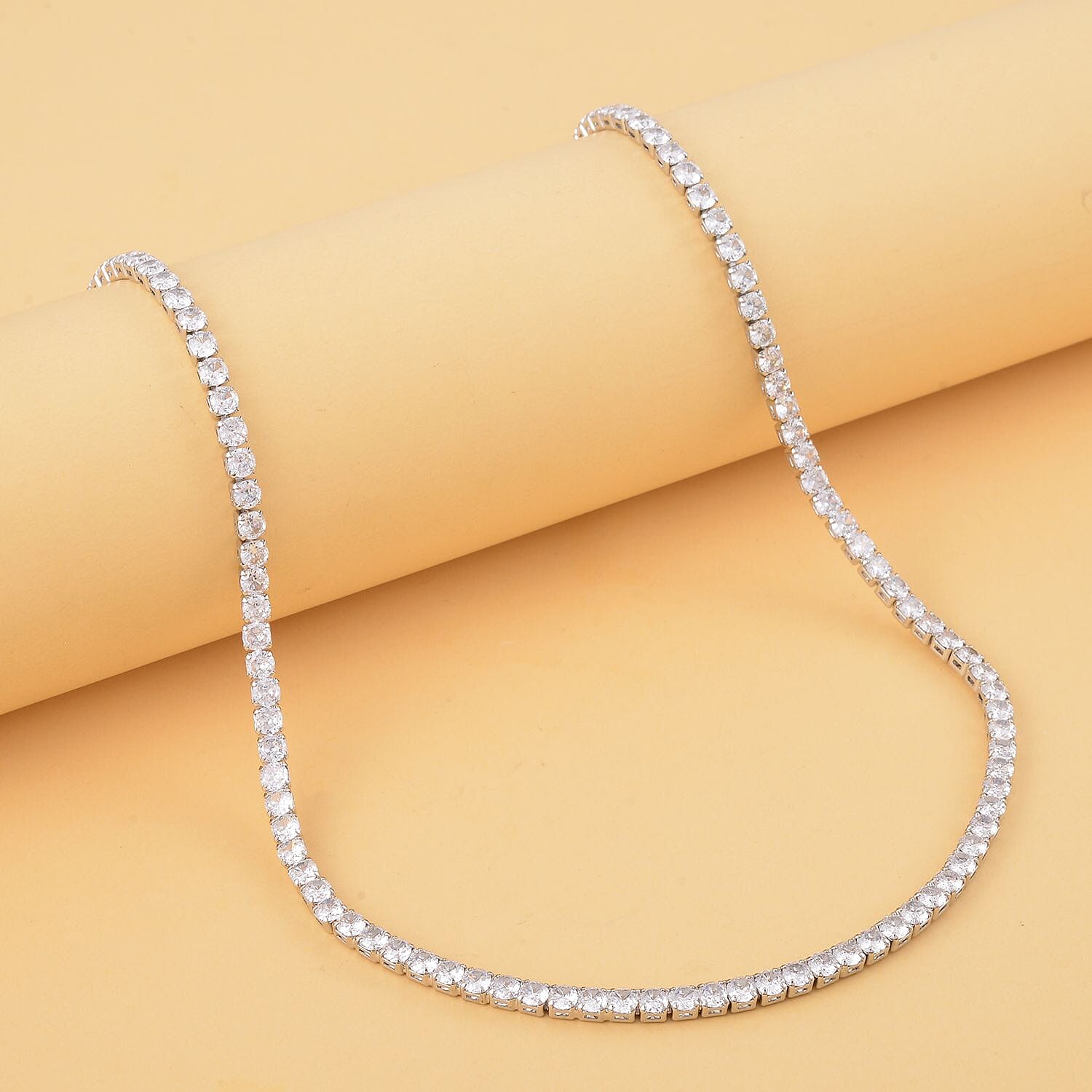 Simulated Diamond Tennis Necklace 20 Inches in Silvertone 20.00 ctw