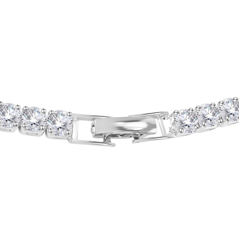 Simulated Diamond Tennis Necklace 20 Inches in Silvertone 20.00 ctw