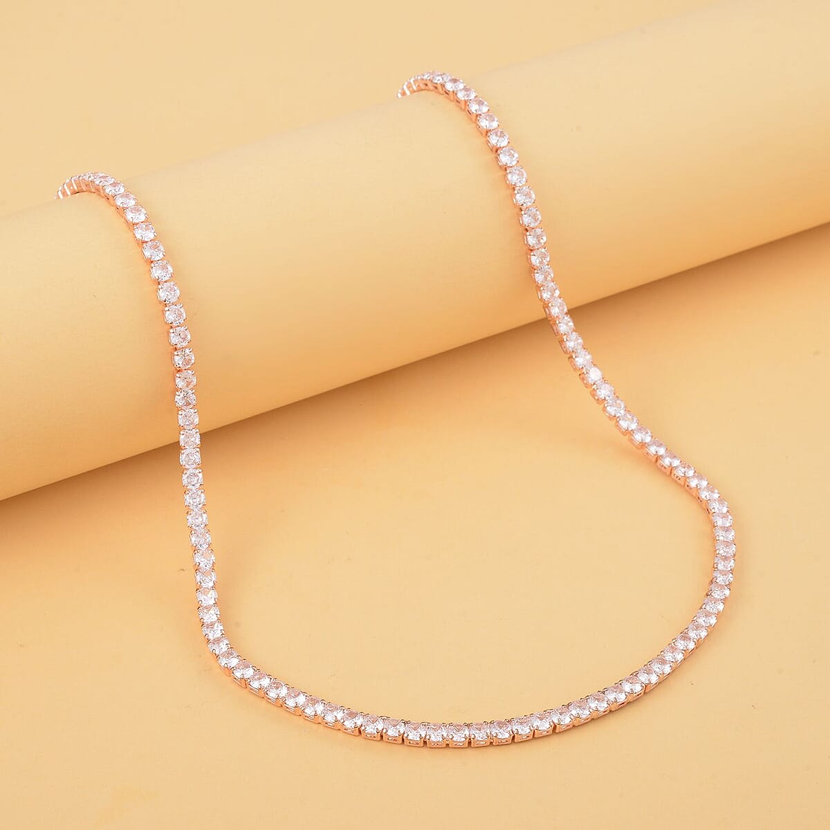 Simulated Diamond Tennis Necklace 20 Inches in Rosetone 20.00 ctw image number 1