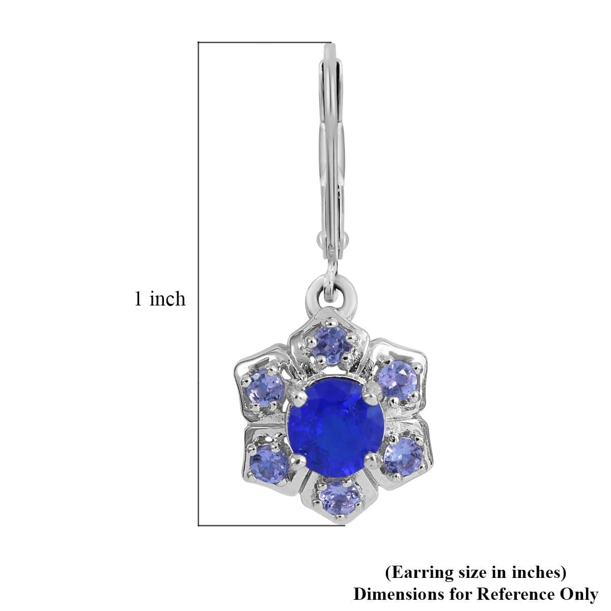 Tanzanian Blue Spinel (DF) and Tanzanite Floral Lever Back Earrings in Platinum Over Sterling Silver 2.75 ctw image number 3