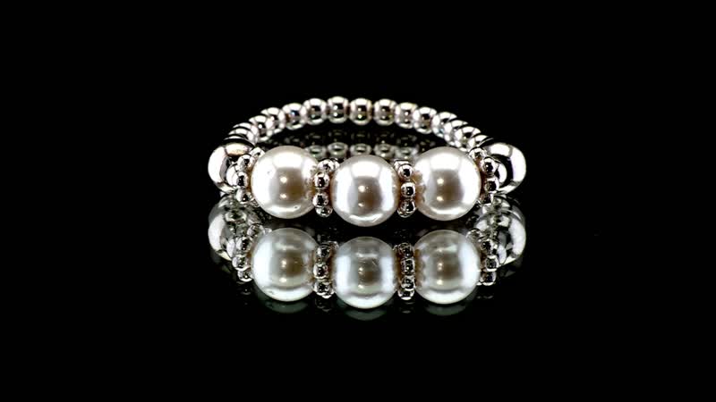 White Shell Pearl Stretch Ring in Rhodium Over Sterling Silver (Size 7-10)