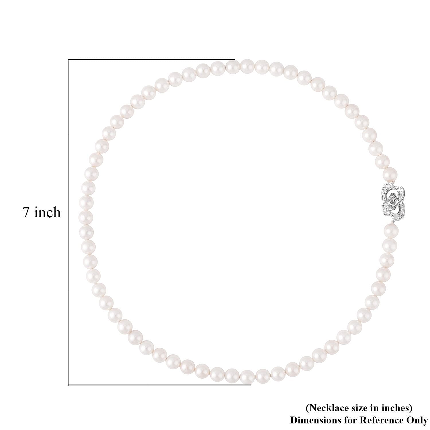 White Color Shell Pearl and Simulated Diamond Necklace 22 Inches in Silvertone 0.50 ctw