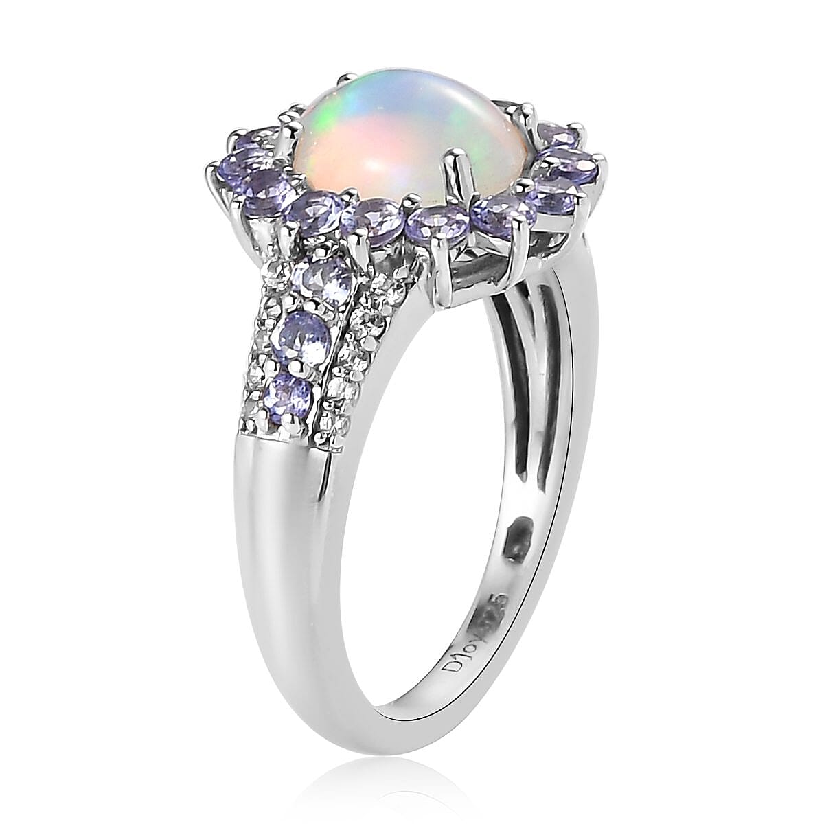 Premium Ethiopian Welo Opal and Multi Gemstone Sunburst Ring in Platinum Over Sterling Silver (Size 5.0) 2.10 ctw