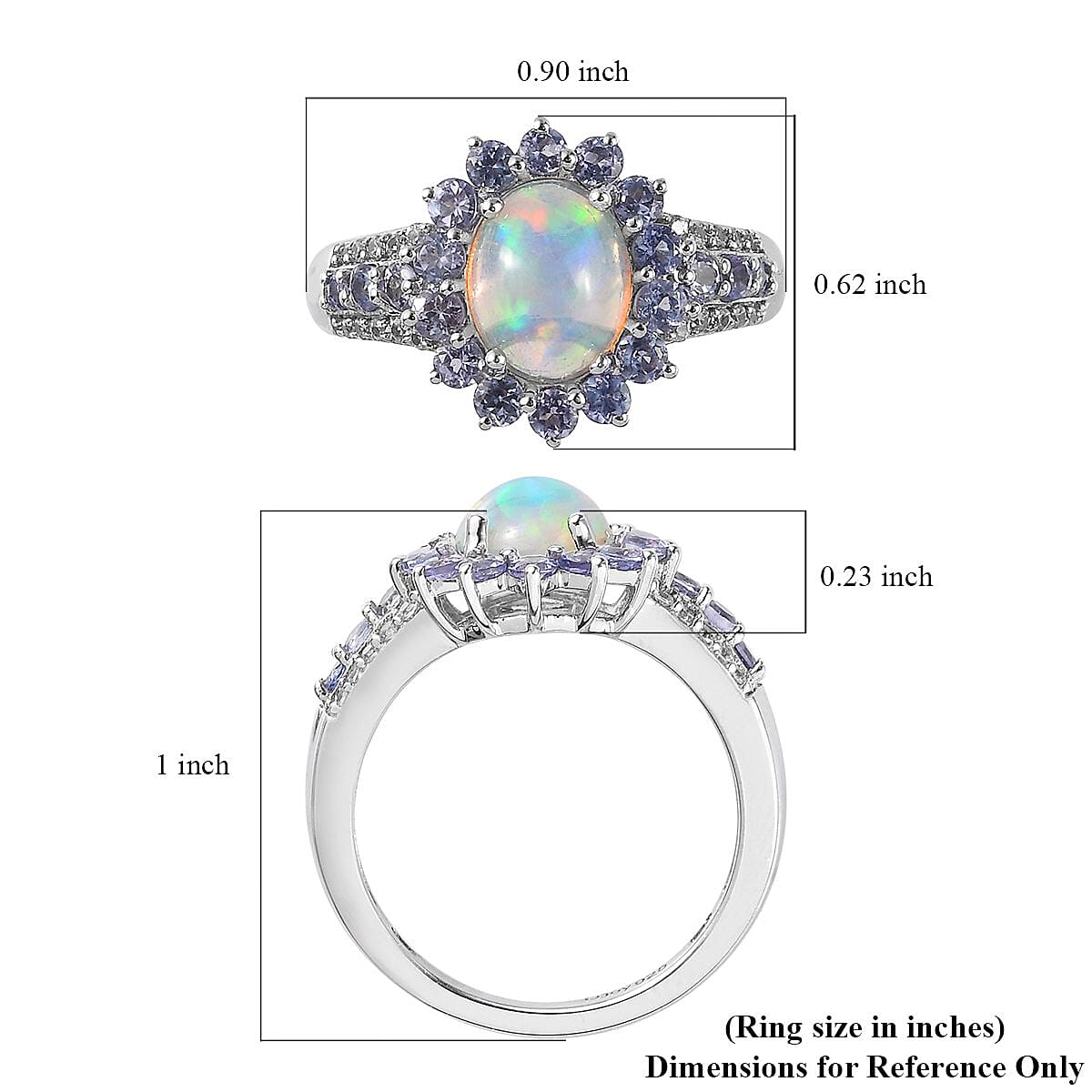 Premium Ethiopian Welo Opal and Multi Gemstone Sunburst Ring in Platinum Over Sterling Silver (Size 5.0) 2.10 ctw