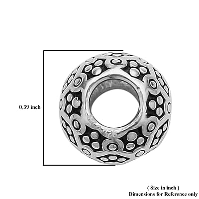Rhodium Over Sterling Silver Barrel Shape Beaded Charms