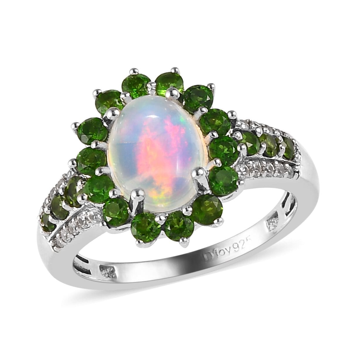 Premium Ethiopian Welo Opal and Multi Gemstone Sunburst Ring in Platinum Over Sterling Silver 2.10 ctw image number 0