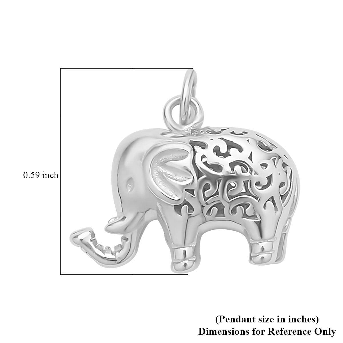 Rhodium Over Sterling Silver Elephant Charm Charm 2.50 Grams image number 2