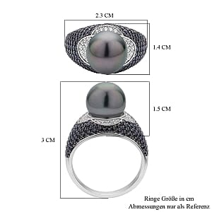 Tahitian Pearl and Multi Gemstone 2.40 ctw Ring in Rhodium Over Sterling Silver (Size 5.5) (5.7 g)