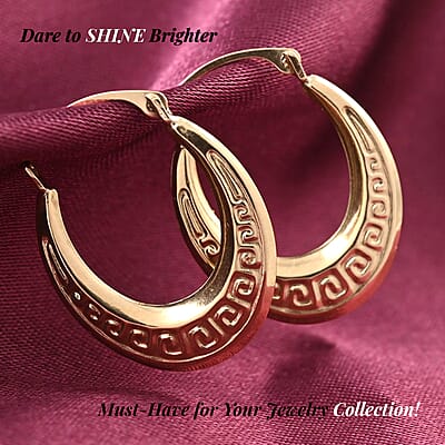 14K Yellow Gold Hoop Earrings, Gold Earrings For Her, Greek Key Hoop Earrings