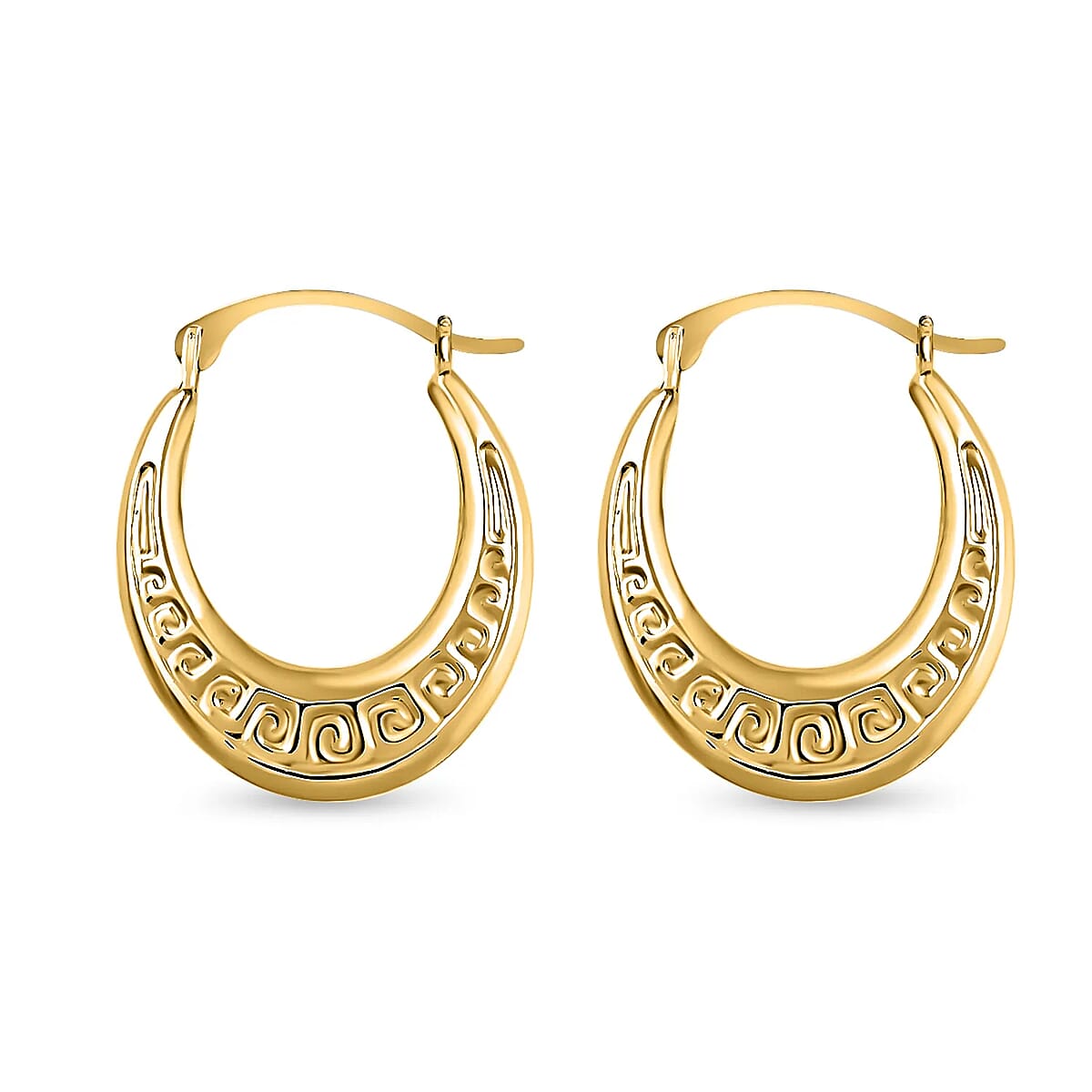 14K Yellow Gold Hoop Earrings, Gold Earrings For Her, Greek Key Hoop Earrings image number 5