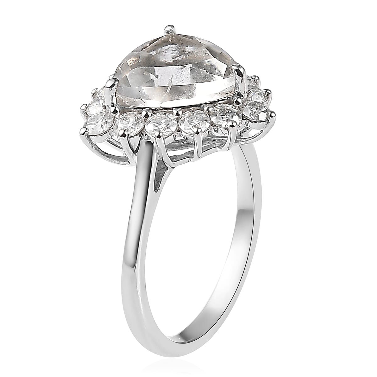 Mexican Hyalite Opal and Moissanite Halo Ring in Platinum Over Sterling Silver (Size 10.0) with Free UV Flash Light 3.50 ctw