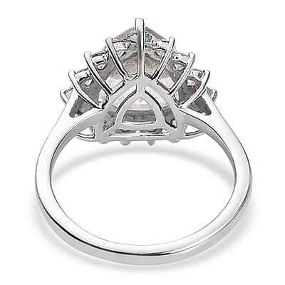Mexican Hyalite Opal and Moissanite Halo Ring in Platinum Over Sterling Silver (Size 10.0) with Free UV Flash Light 3.50 ctw