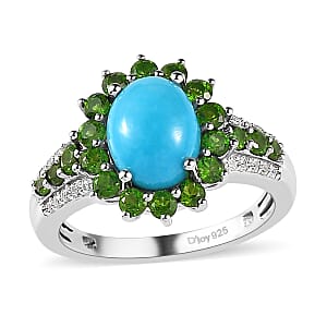 Sleeping Beauty Turquoise and Multi Gemstone Sunburst Ring in Platinum Over Sterling Silver (Size 7.0) 3.35 ctw