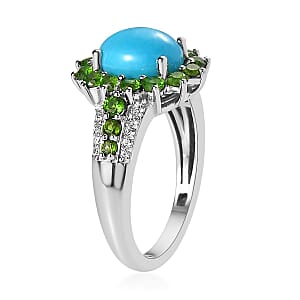 Sleeping Beauty Turquoise and Multi Gemstone Sunburst Ring in Platinum Over Sterling Silver (Size 7.0) 3.35 ctw