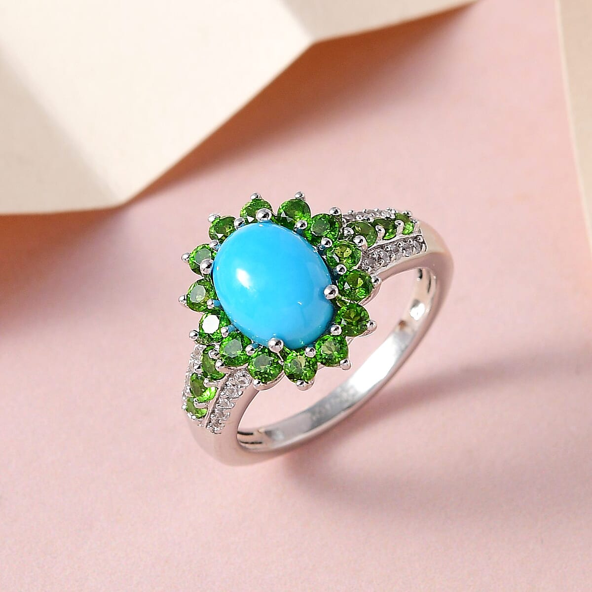 Sleeping Beauty Turquoise and Multi Gemstone Sunburst Ring in Platinum Over Sterling Silver (Size 8.0) 3.35 ctw image number 1