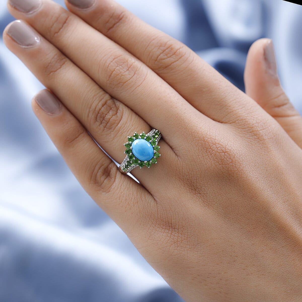 Sleeping Beauty Turquoise and Multi Gemstone Sunburst Ring in Platinum Over Sterling Silver (Size 8.0) 3.35 ctw image number 2