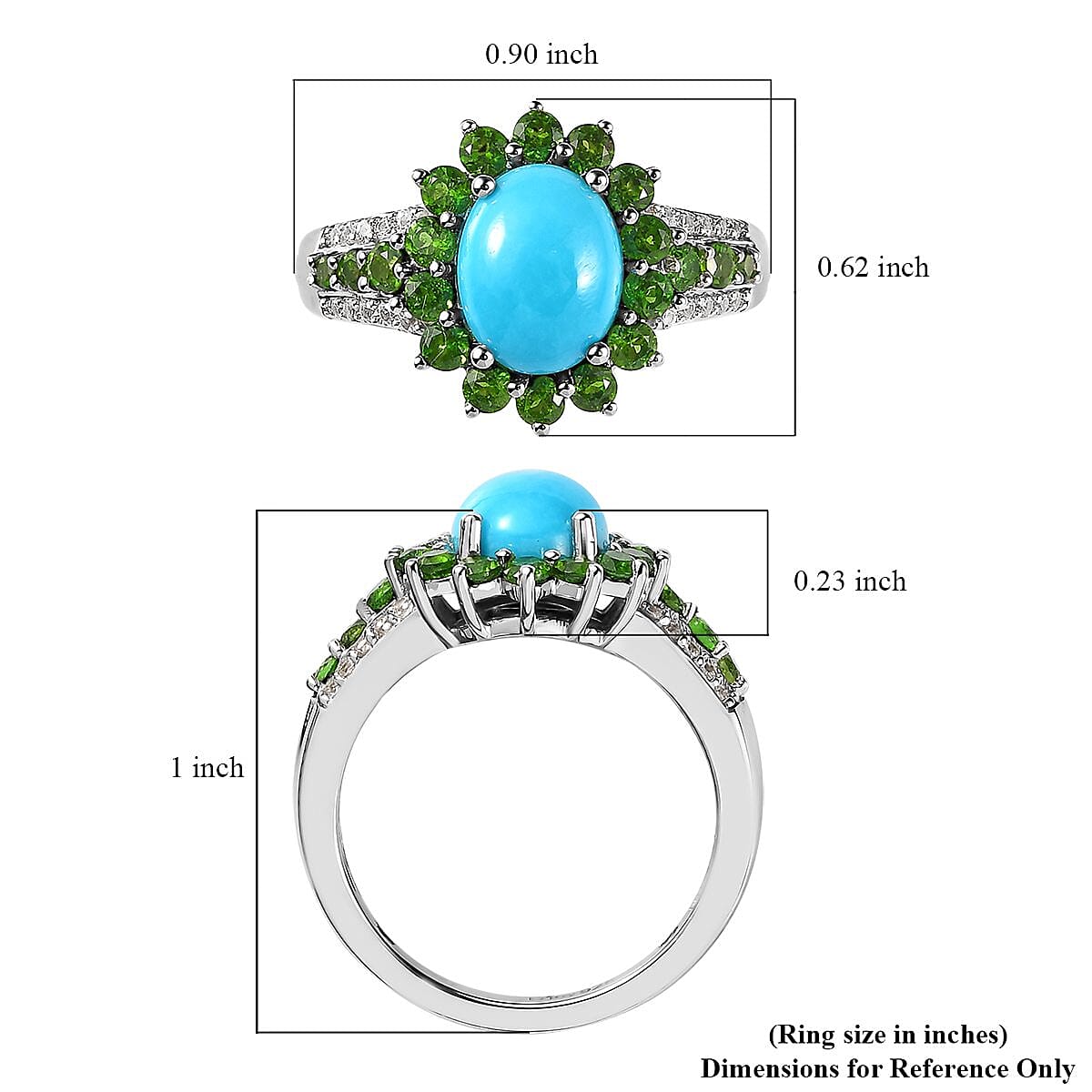 Sleeping Beauty Turquoise and Multi Gemstone Sunburst Ring in Platinum Over Sterling Silver (Size 8.0) 3.35 ctw image number 5