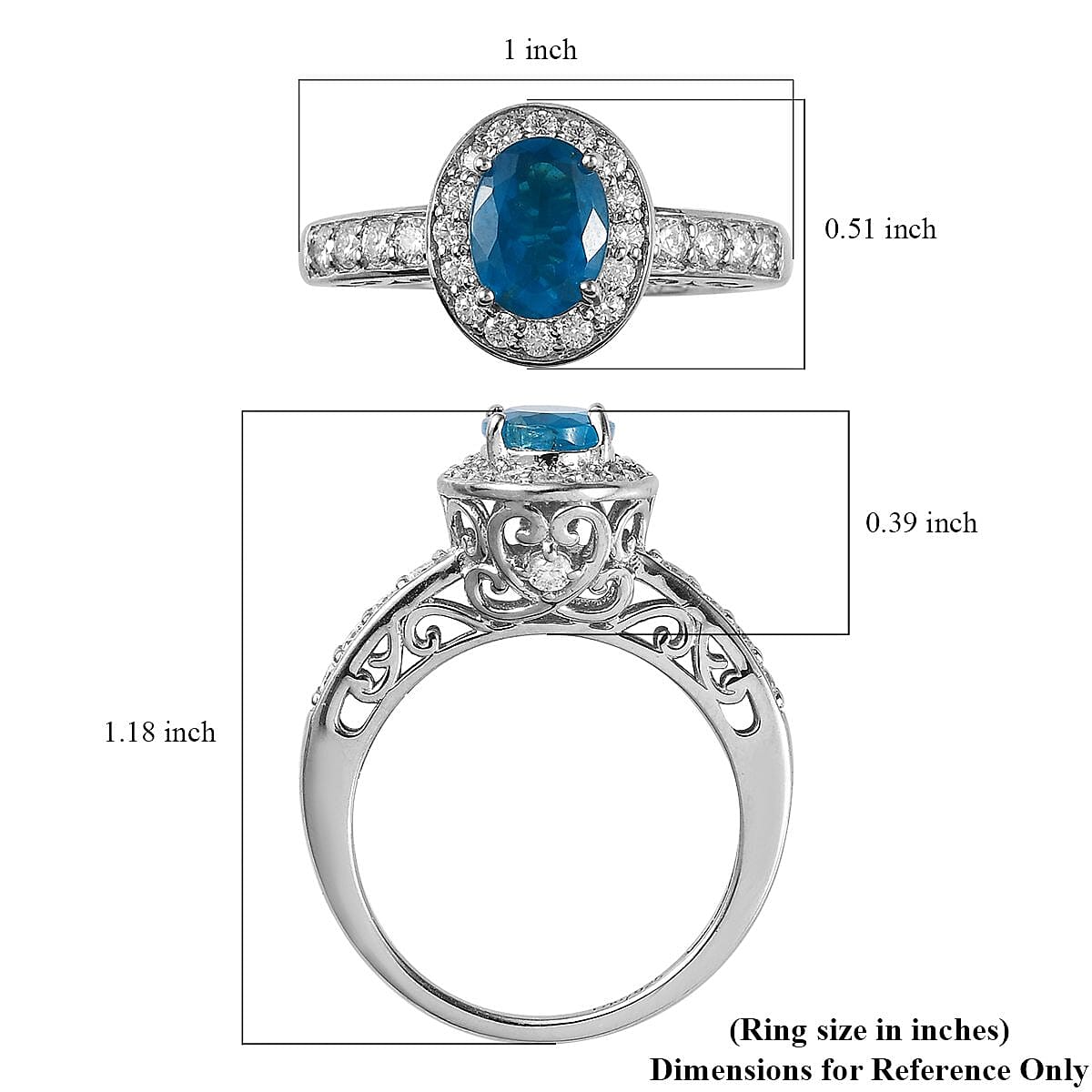 Malgache Neon Apatite and Moissanite Halo Ring in Platinum Over Sterling Silver (Size 7.0) 1.75 ctw image number 5