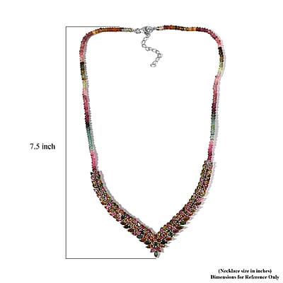 Multi-Tourmaline V-Shape Necklace 20 Inches in Platinum Over Sterling Silver 56.15 ctw