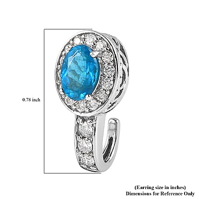 Malgache Neon Apatite and Moissanite J-Hoop Earrings in Platinum Over Sterling Silver 2.40 ctw