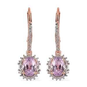 Premium Martha Rocha Kunzite and White Zircon Lever Back Earrings in Vermeil Rose Gold Over Sterling Silver 2.90 ctw