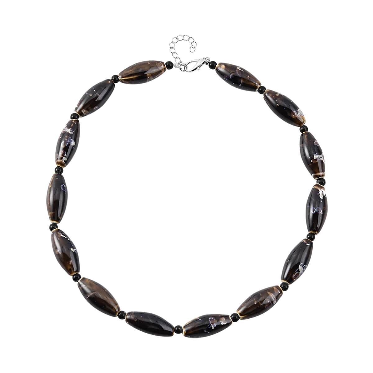 Brown Color Ceramic and Black Glass Beaded Necklace 24-26 Inches in Silvertone image number 0