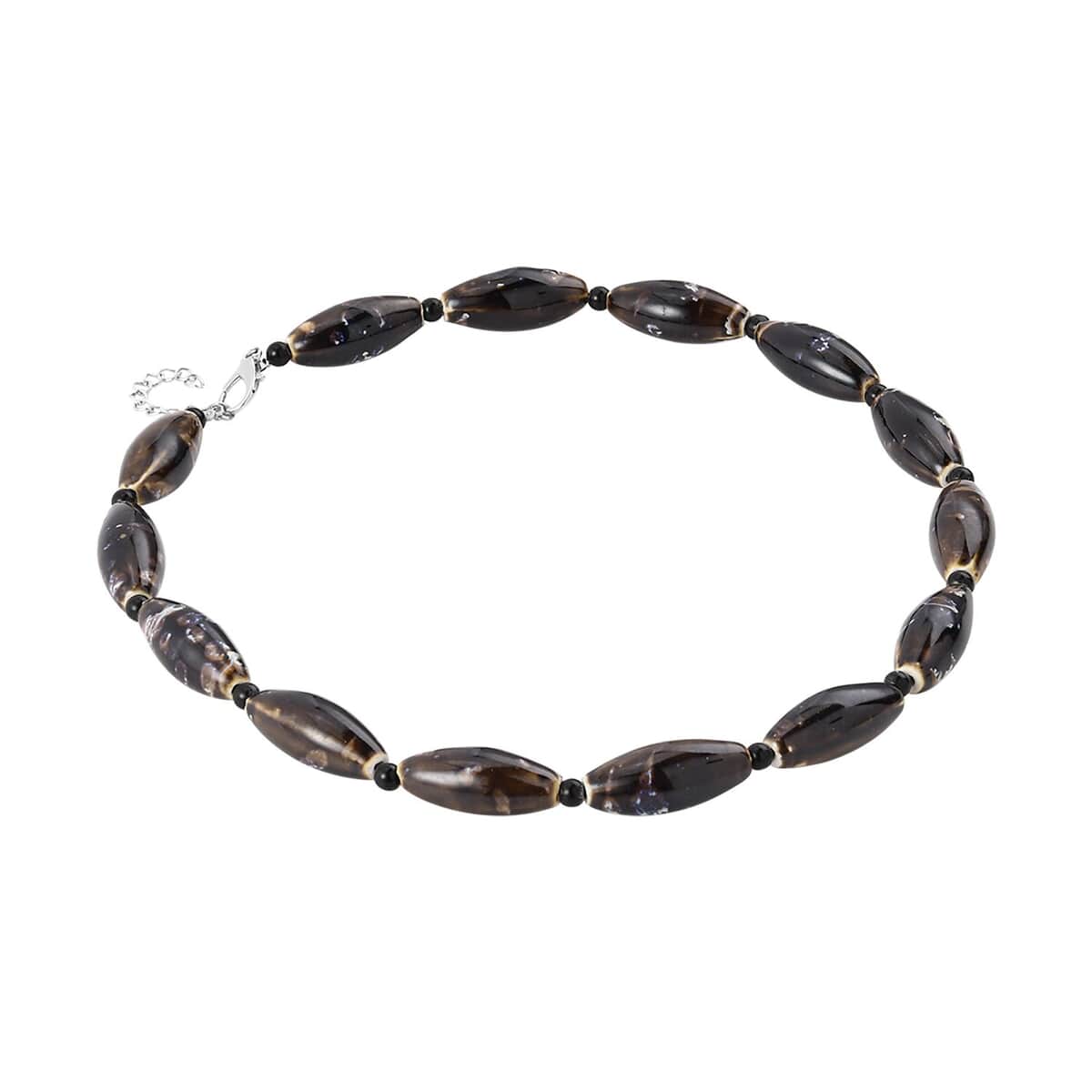 Brown Color Ceramic and Black Glass Beaded Necklace 24-26 Inches in Silvertone image number 2