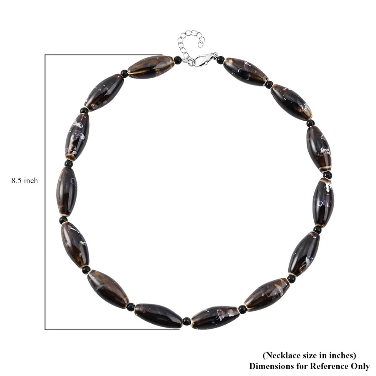 Brown Color Ceramic and Black Glass Beaded Necklace 24-26 Inches in Silvertone image number 4