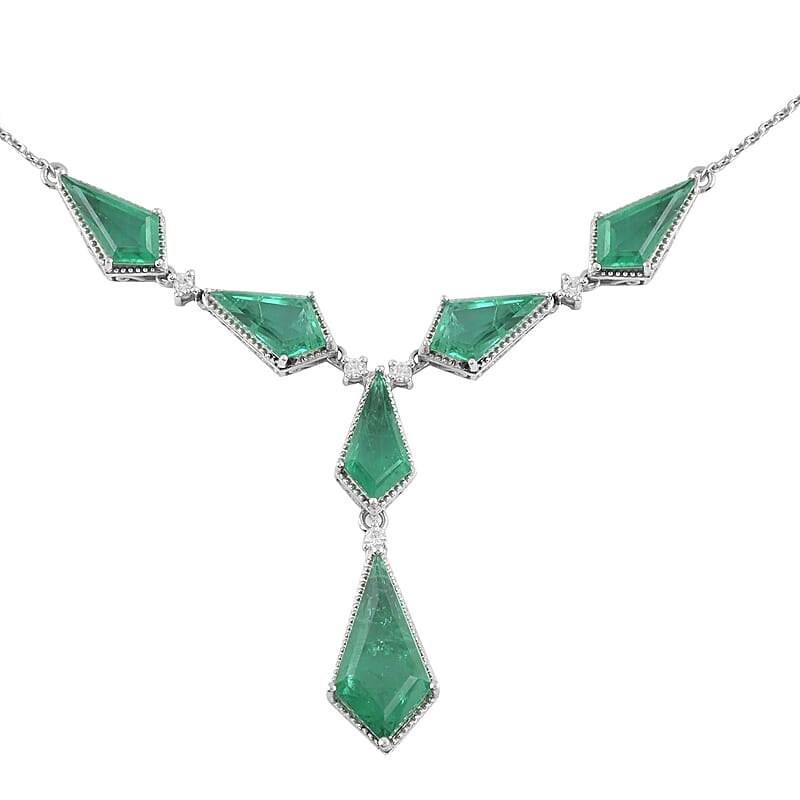 Emeraldine Quartz (Triplet) and White Zircon Necklace 18 Inches in Platinum Over Sterling Silver 18.70 ctw