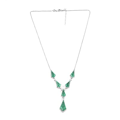 Emeraldine Quartz (Triplet) and White Zircon Necklace 18 Inches in Platinum Over Sterling Silver 18.70 ctw