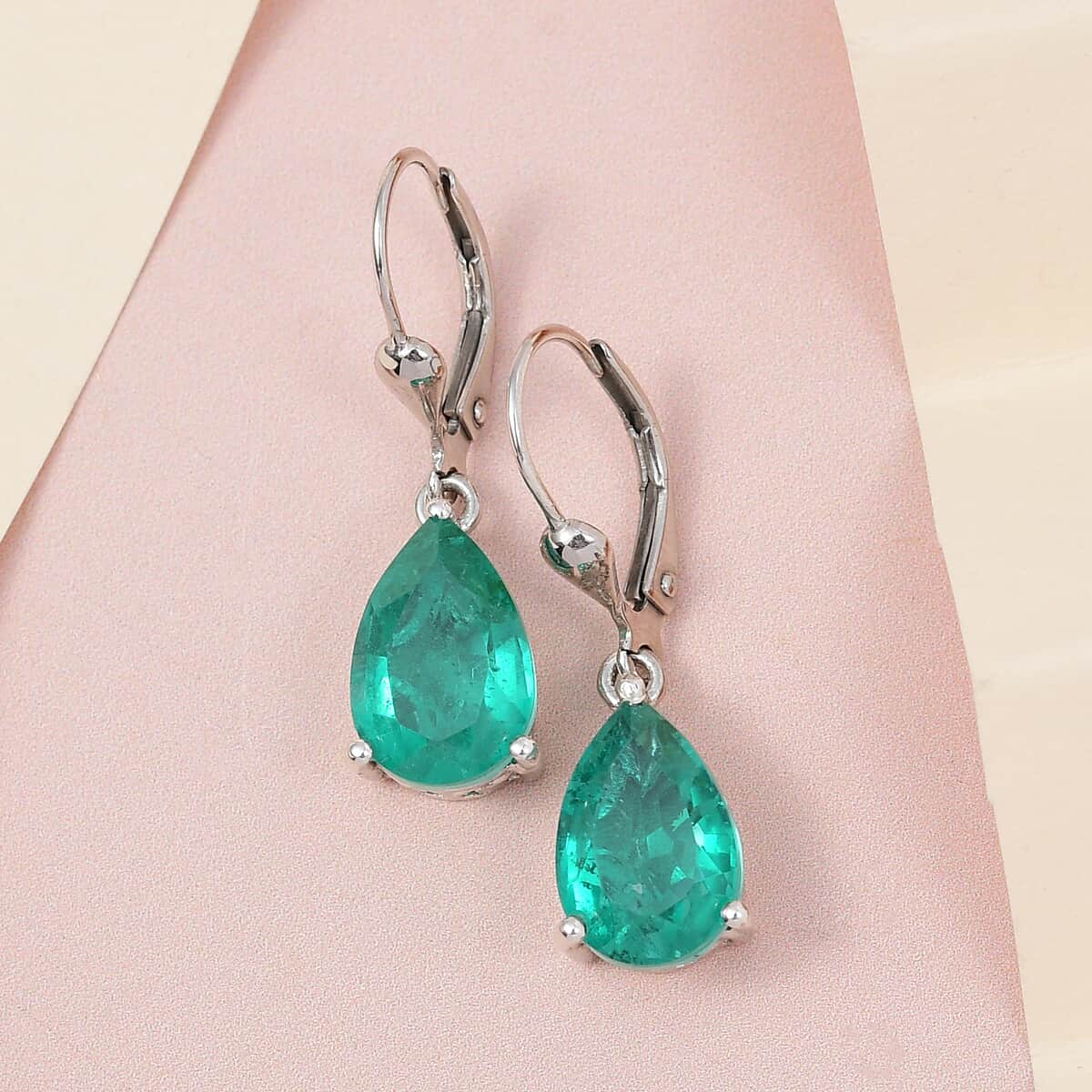 Emeraldine Quartz (Triplet) Drop Earrings in Platinum Over Sterling Silver 6.85 ctw image number 1