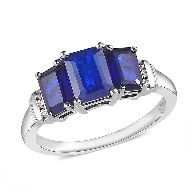Tanzanian Blue Spinel (DF) and Natural White Zircon 3 Stone Ring in Platinum Over Sterling Silver (Size 10.0) 2.75 ctw