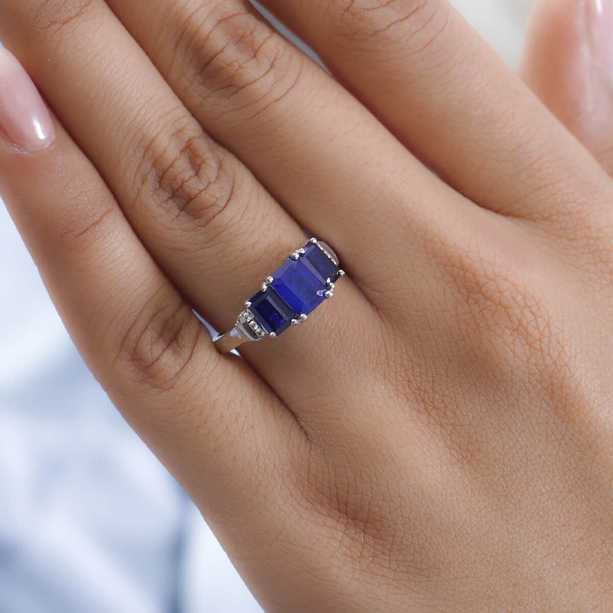 Tanzanian Blue Spinel (DF), Natural White Zircon 3 Stone Ring in Platinum Over Sterling Silver (Size 10.0) 2.75 ctw image number 2