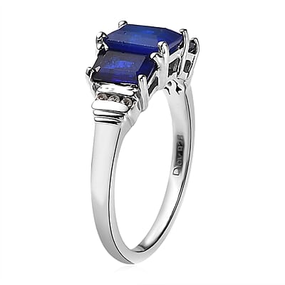 Tanzanian Blue Spinel (DF) and Natural White Zircon 3 Stone Ring in Platinum Over Sterling Silver (Size 10.0) 2.75 ctw