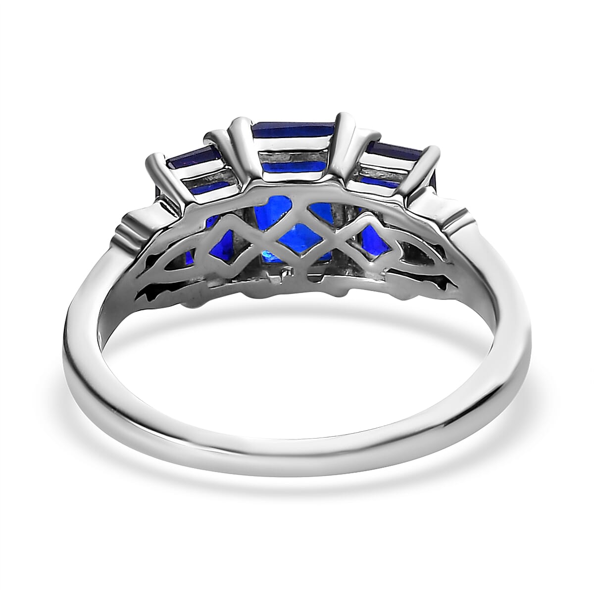 Tanzanian Blue Spinel (DF) and Natural White Zircon 3 Stone Ring in Platinum Over Sterling Silver (Size 10.0) 2.75 ctw