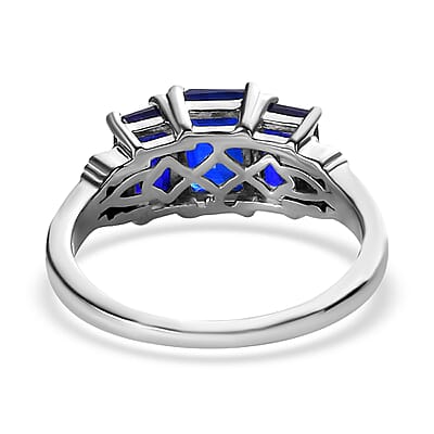 Tanzanian Blue Spinel (DF) and Natural White Zircon 3 Stone Ring in Platinum Over Sterling Silver (Size 10.0) 2.75 ctw