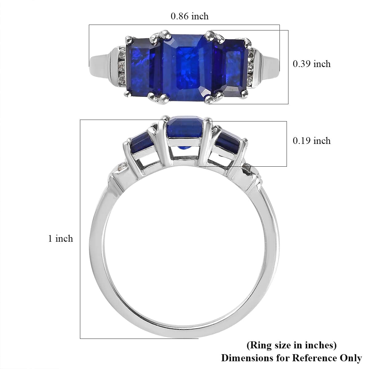 Tanzanian Blue Spinel (DF), Natural White Zircon 3 Stone Ring in Platinum Over Sterling Silver (Size 10.0) 2.75 ctw image number 5